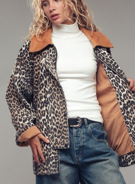 Urban Daizy Leopard Print Jacket w Corduroy Collar
