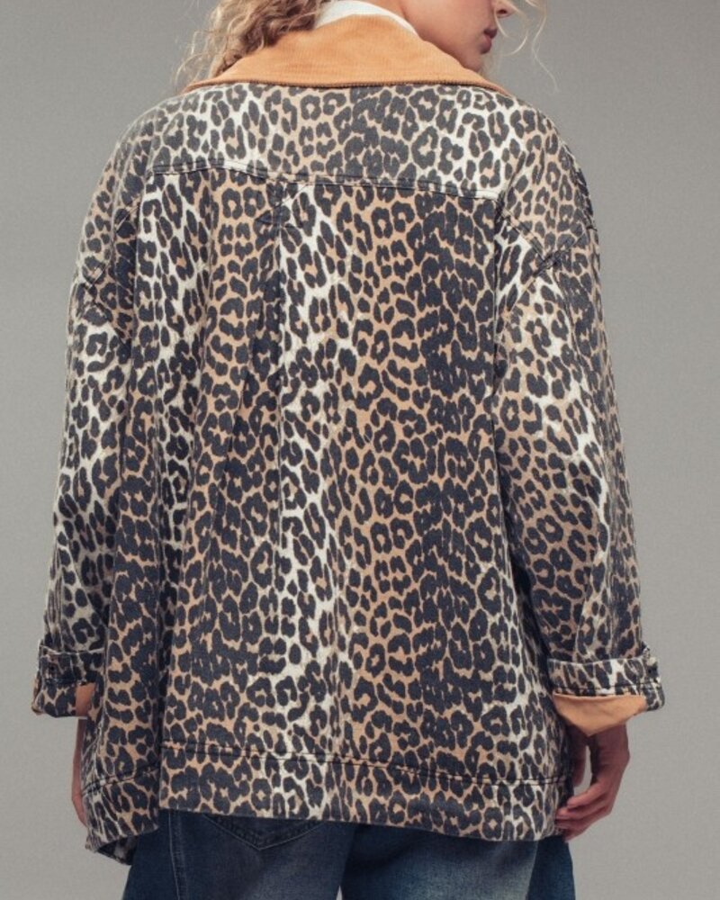Urban Daizy Leopard Print Jacket w Corduroy Collar