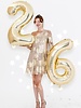 B.Right Metallic Foil Print One Shoulder Mini Dress