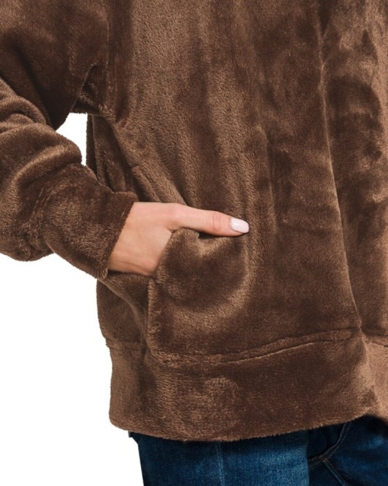 Faux Fur Half Zip Pocket Pullover