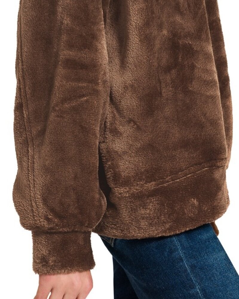 Faux Fur Half Zip Pocket Pullover