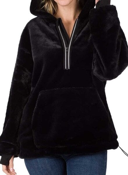 Faux Fur Half Zip Thumbhole