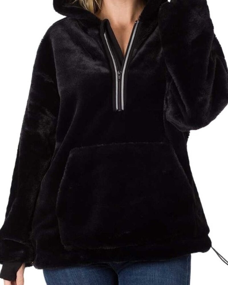 Faux Fur Half Zip Thumbhole