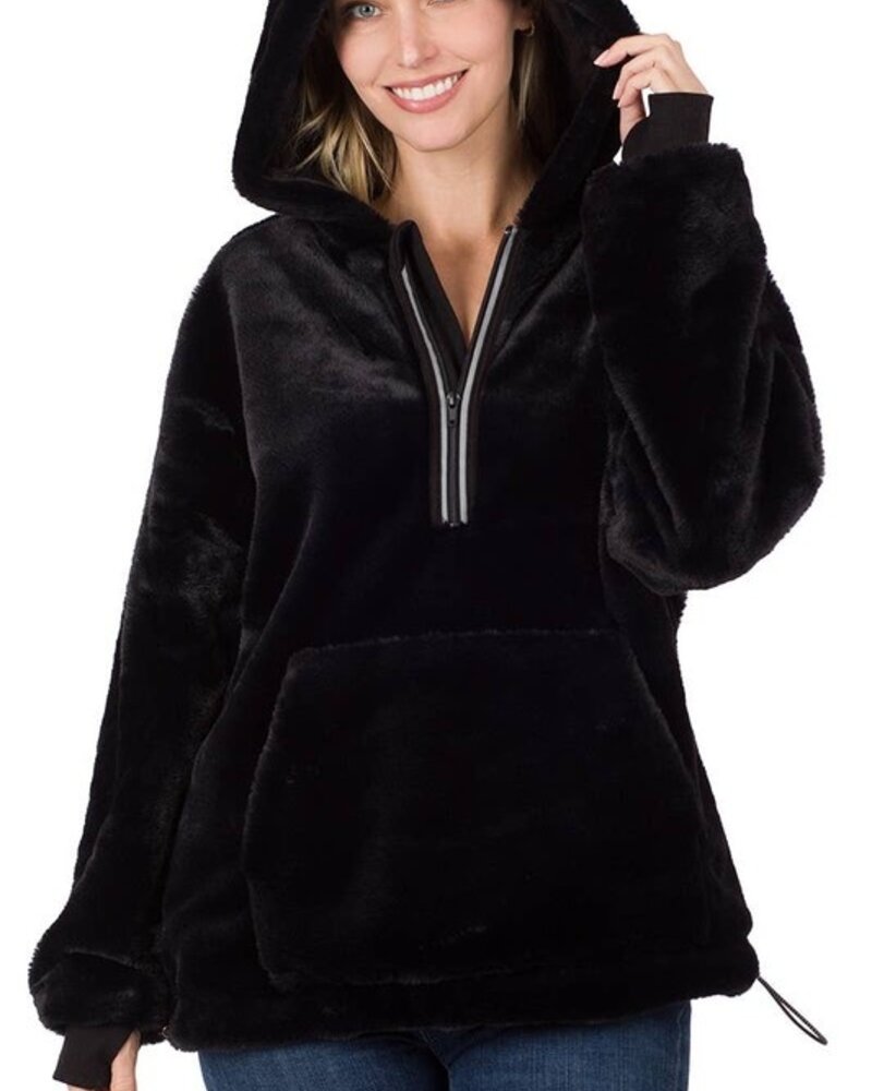 Faux Fur Half Zip Thumbhole