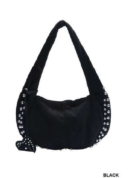 Faux Suede Studded Shoulder Bag