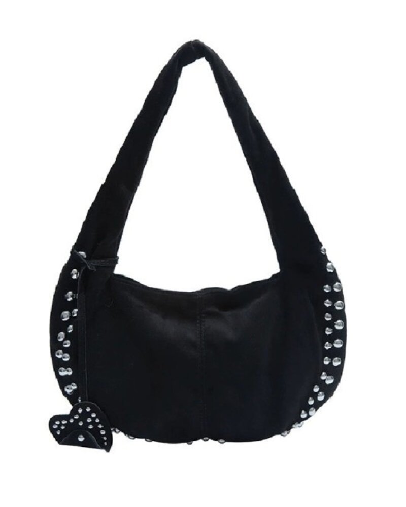 Faux Suede Studded Shoulder Bag