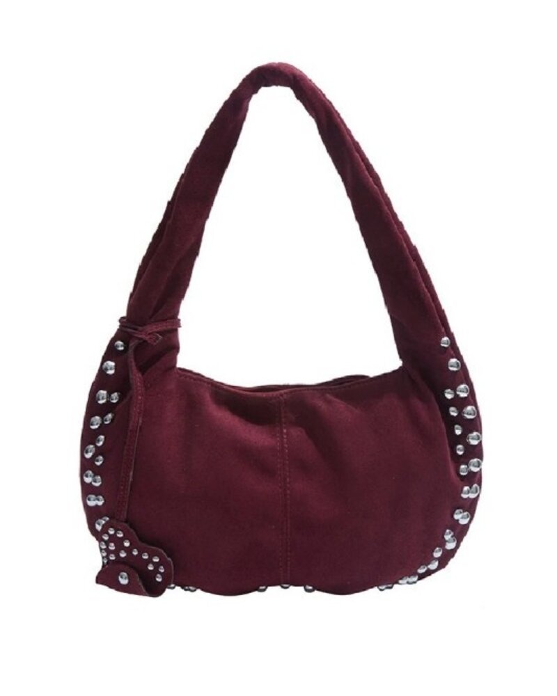 Faux Suede Studded Shoulder Bag