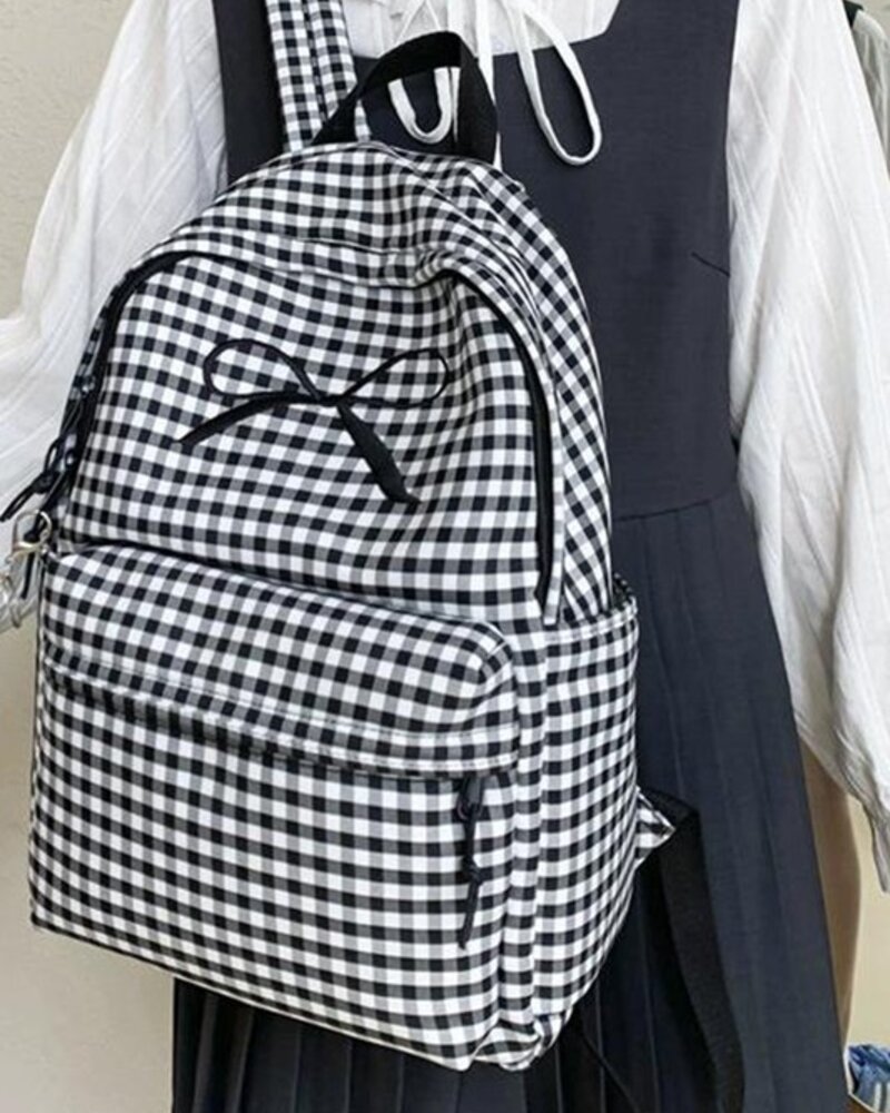 Coquette Bow Checkered Backpack
