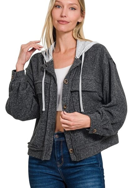 Brushed Hacci Hooded Shacket