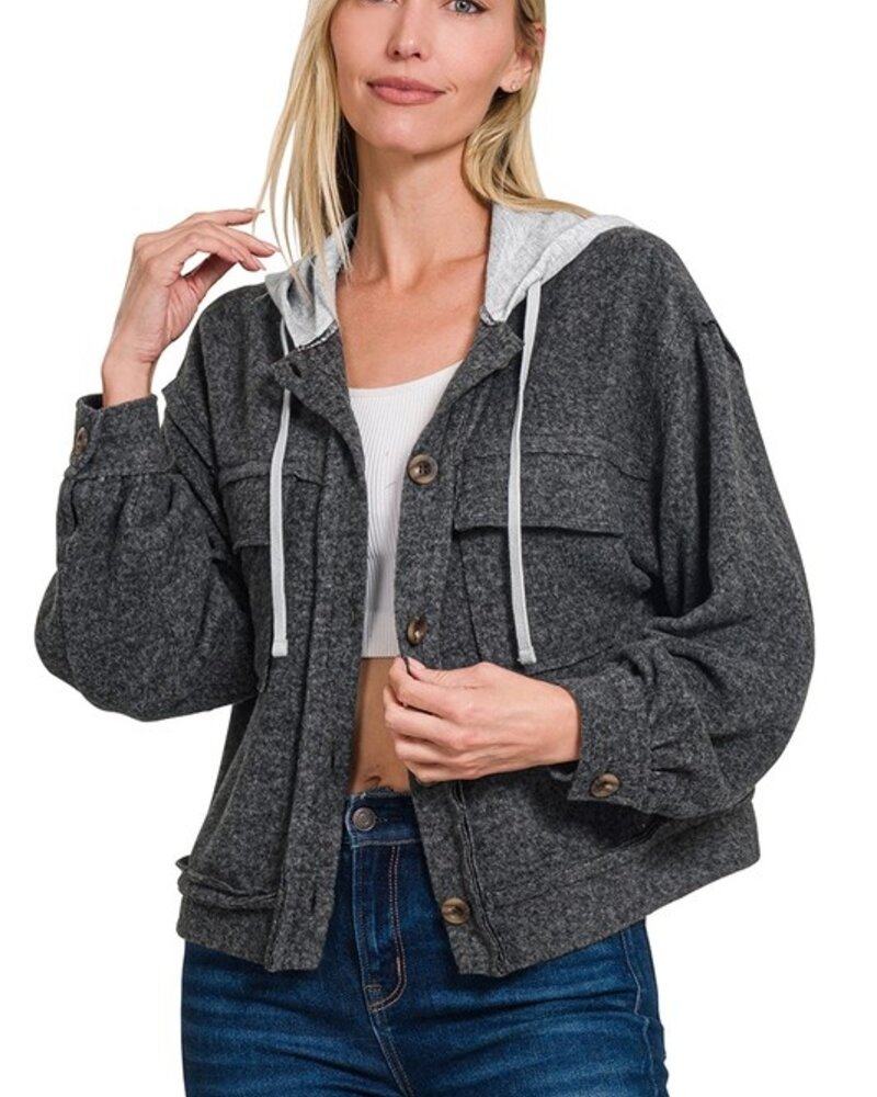 Brushed Hacci Hooded Shacket