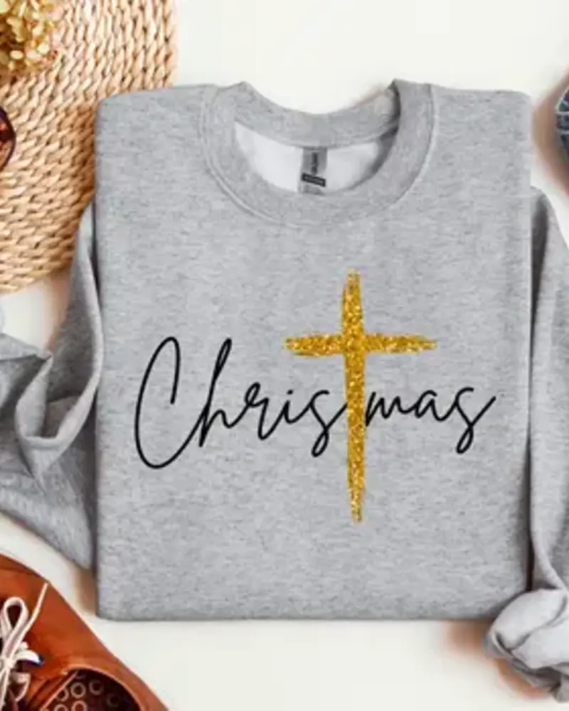 Lauras Closet Christmas W/Gold Cross Graphic