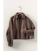 Urban Daizy Fringe Detail Suede Zip Jacket