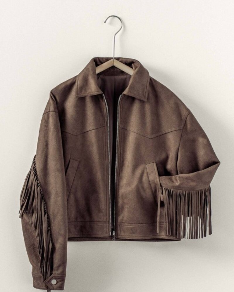 Urban Daizy Fringe Detail Suede Zip Jacket