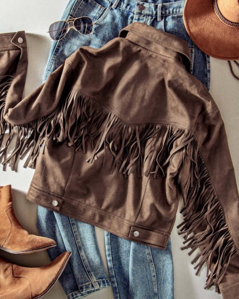 Urban Daizy Fringe Detail Suede Zip Jacket