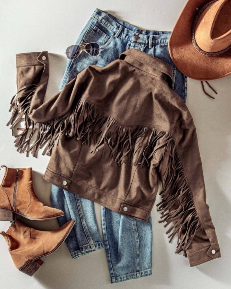 Urban Daizy Fringe Detail Suede Zip Jacket