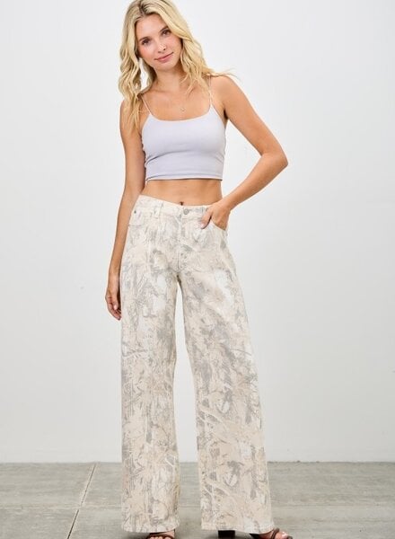 SAIGE Mid Rise Printed Wide Straight Leg Jeans