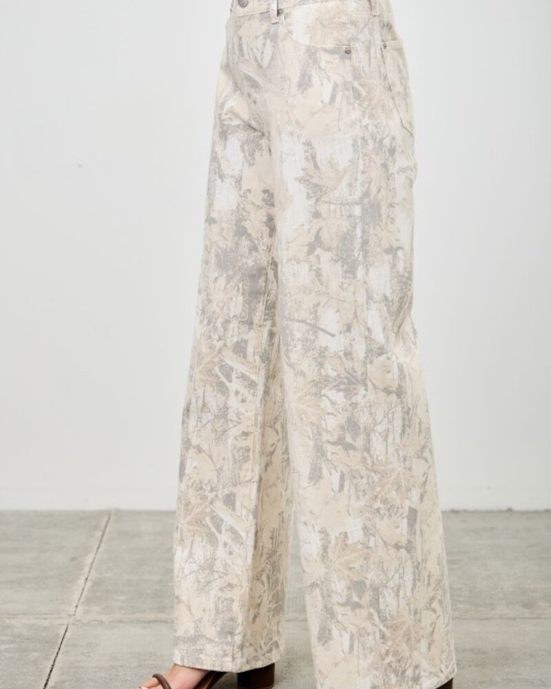 SAIGE Mid Rise Printed Wide Straight Leg Jeans