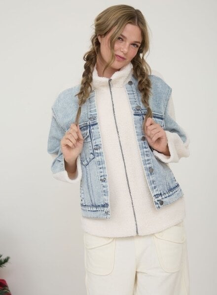 J.O.A. Mixed Media Zip Up Jacket