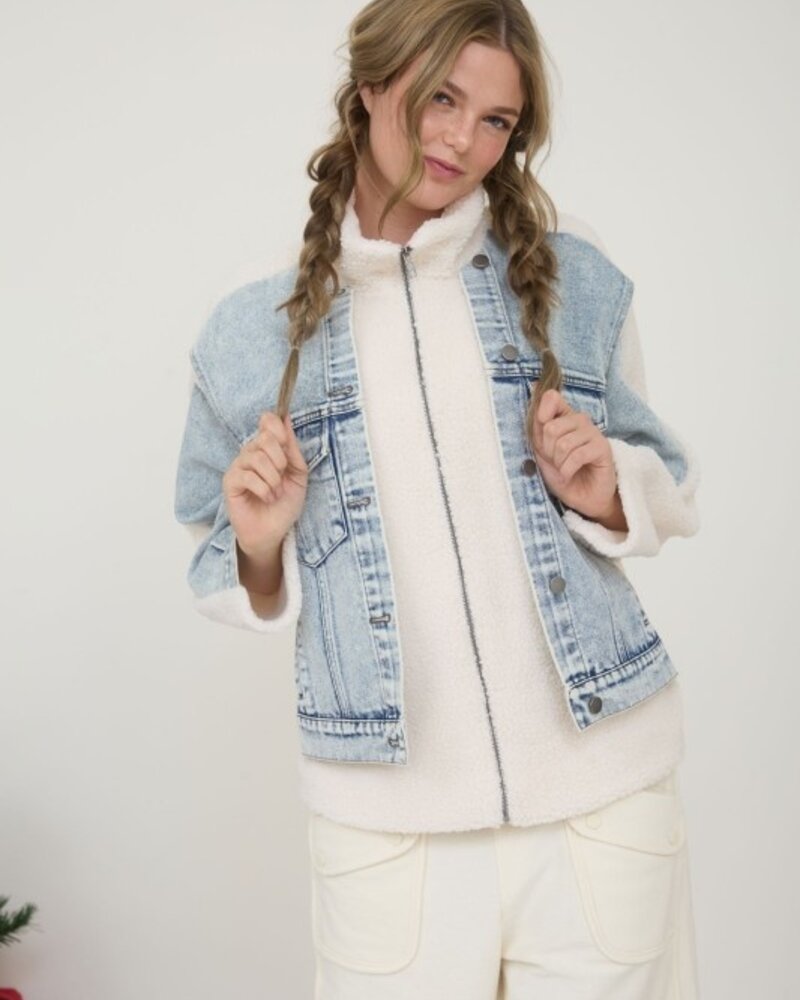 J.O.A. Mixed Media Zip Up Jacket