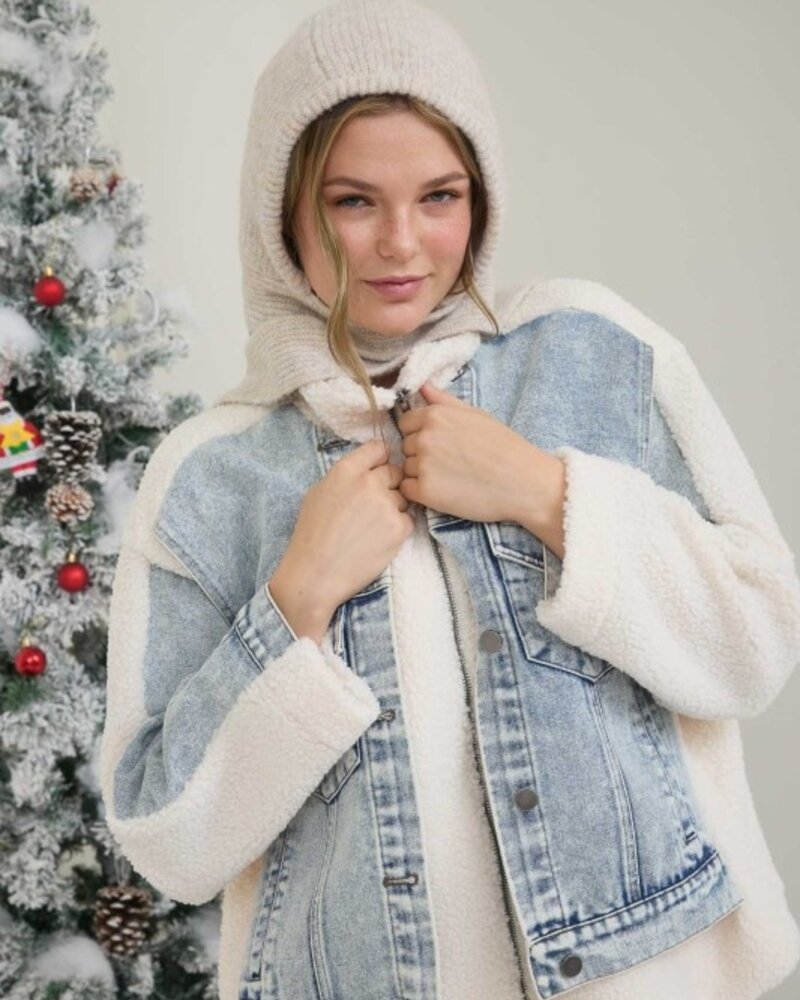 J.O.A. Mixed Media Zip Up Jacket