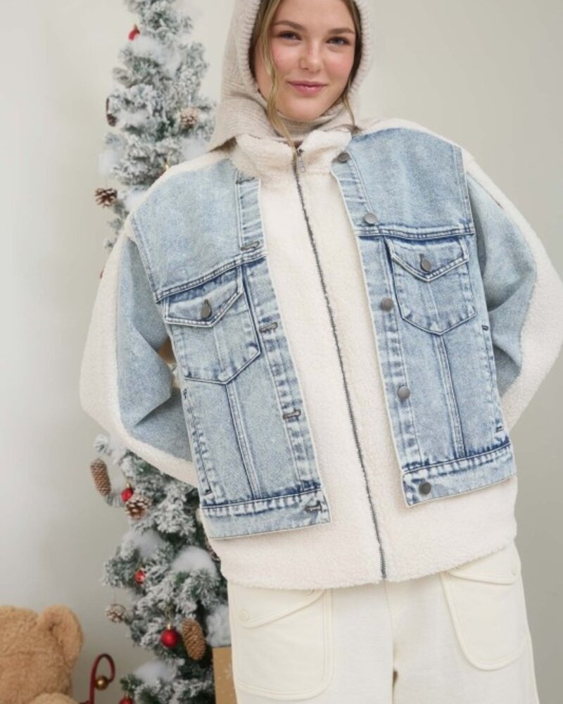 J.O.A. Mixed Media Zip Up Jacket