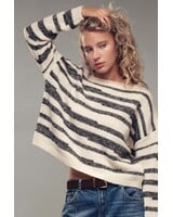 Urban Daisy Striped Boatneck Cropped Sweater