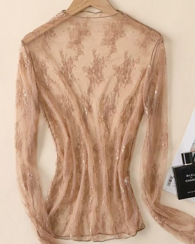 La Roseason Lace Mesh Sheer Top