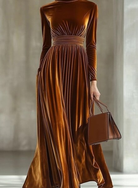 La Roseason Velvet Ruched Mock Neck Dress