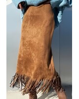 La Roseason Suede Fringed H-Line Western Skirt