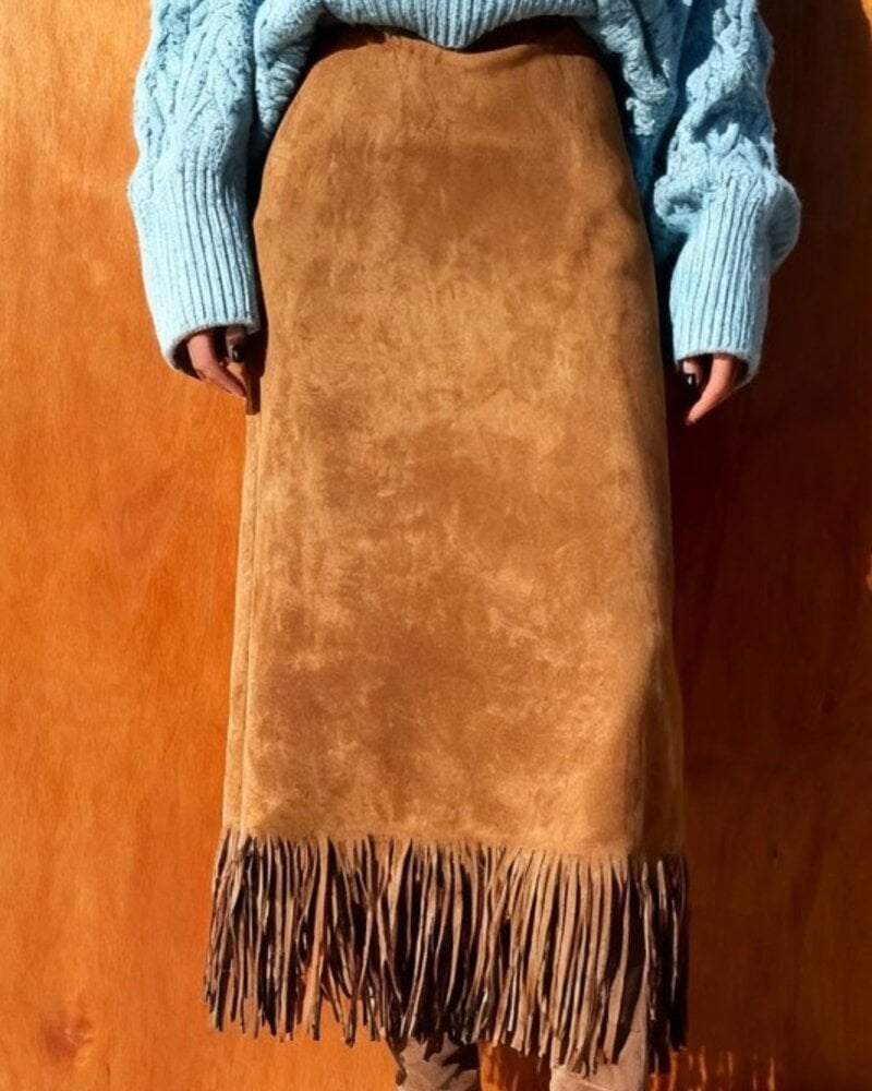 La Roseason Suede Fringed H-Line Western Skirt