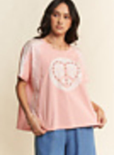 Davi&Dani Heart peace patch lace pearl short sleeve top