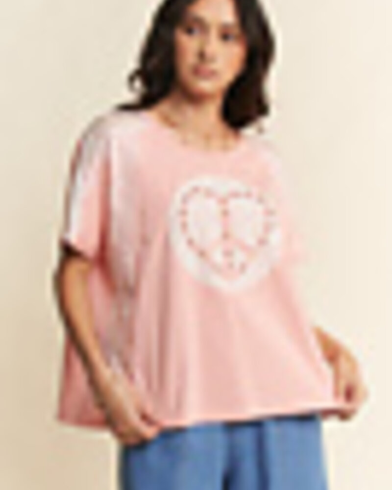 Davi&Dani Heart peace patch lace pearl short sleeve top