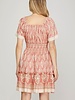 She&Sky Bell Sleeve Border Print Woven Mini Dress With Elastic Waist Band, Pockets and Button Detail