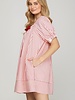 She&Sky Half Sleeve Woven Striped Mini Dress With Contrast Bow and Side Pockets