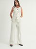 Elle Grey Striped Elastic Waist Wide-Leg Linen Pants