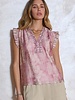 Current Air Ruffled Short Sleeve V-Neck Relaxed Fit Blouse