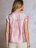 Current Air Ruffled Short Sleeve V-Neck Relaxed Fit Blouse