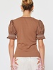 Current Air Woven Puff Short Sleeve Round Neck Fitted Rib Knit Top
