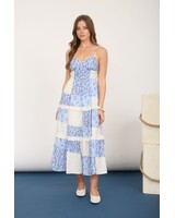 Blu Pepper Multi-Patchwork Spaghetti Strap Midi Dress