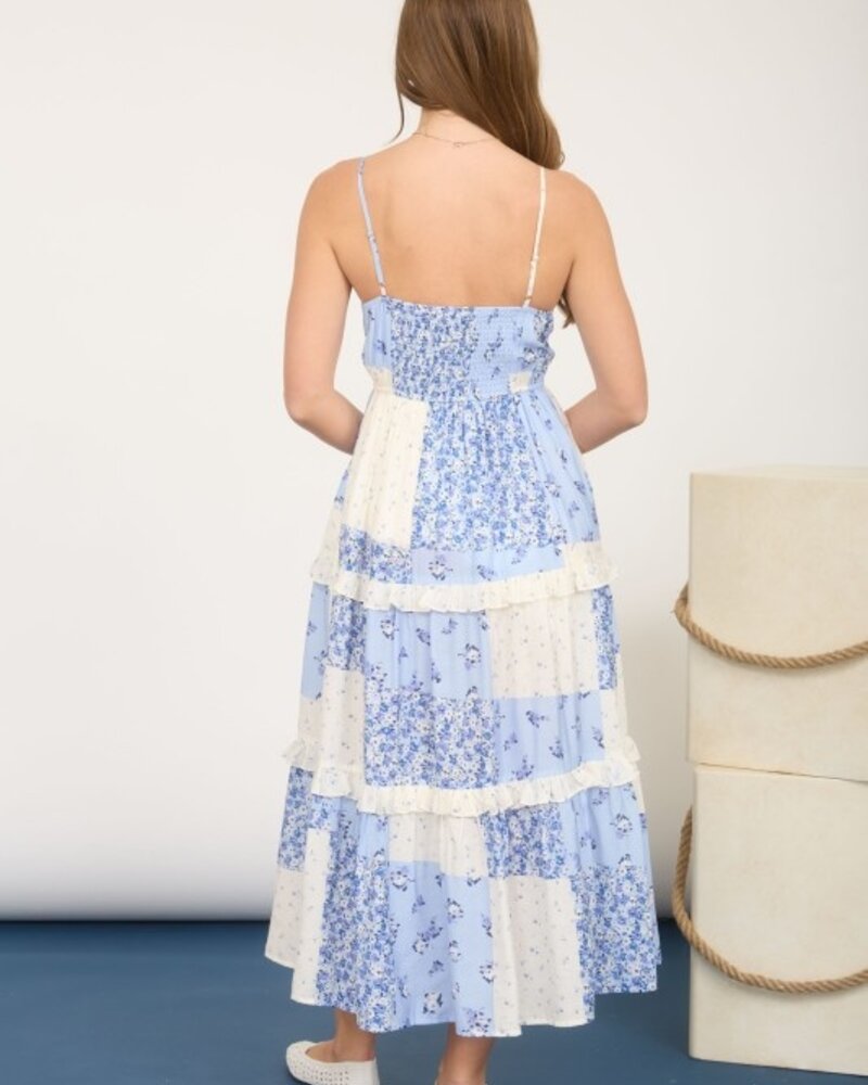 Blu Pepper Multi-Patchwork Spaghetti Strap Midi Dress