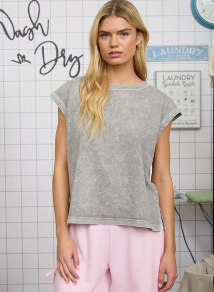 Blu Pepper Washed Extended Shoulder Knit T-Shirt