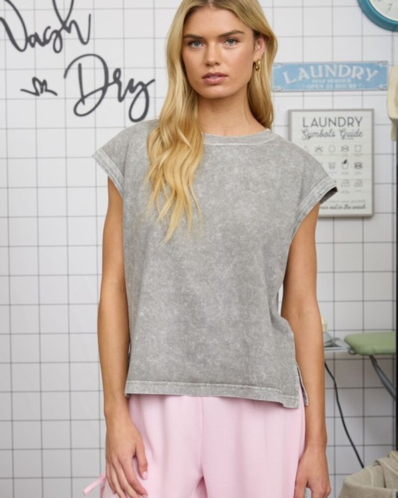 Blu Pepper Washed Extended Shoulder Knit T-Shirt