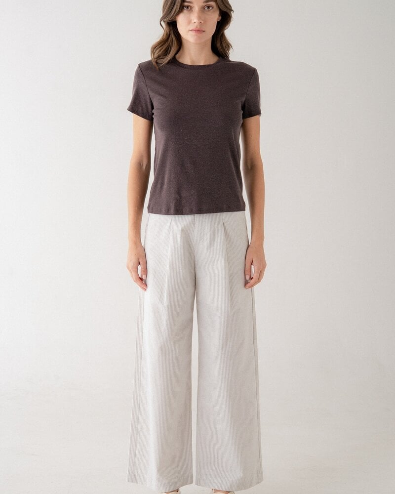 Elle Grey High Waist Stripped Wide Leg Trousers