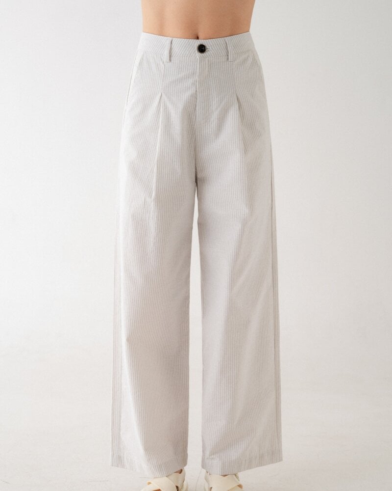 Elle Grey High Waist Stripped Wide Leg Trousers