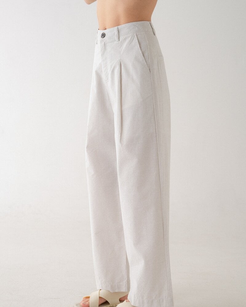 Elle Grey High Waist Stripped Wide Leg Trousers