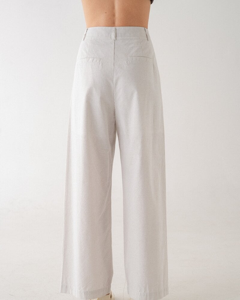 Elle Grey High Waist Stripped Wide Leg Trousers