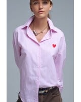 Q2 Pink Striped Shirt W/Heart Embroidery