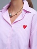 Q2 Pink Striped Shirt W/Heart Embroidery