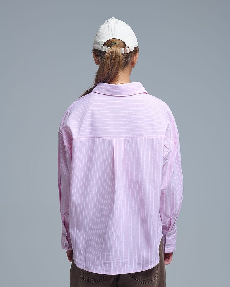 Q2 Pink Striped Shirt W/Heart Embroidery
