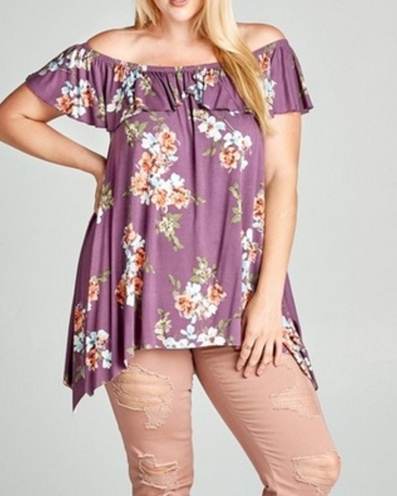 Orchid Floral Printed Off The Shoulder Top -
